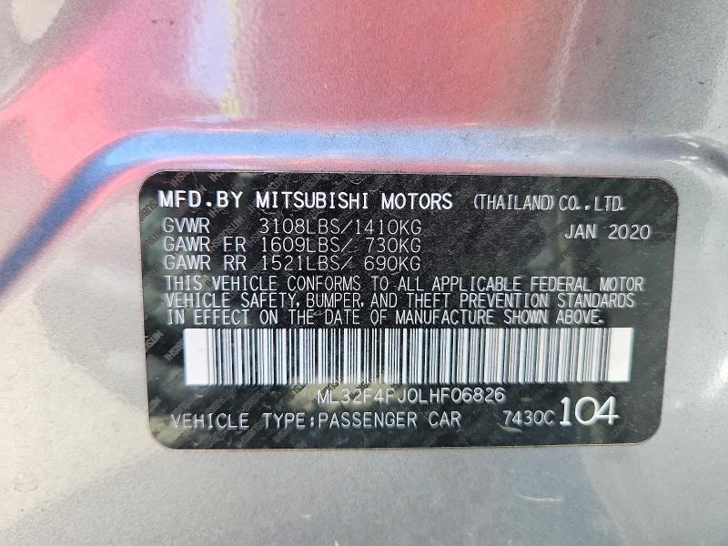 Auction sale of the 2020 Mitsubishi Mirage, vin: ML32F4FJ0LHF06826, lot number: 46388226