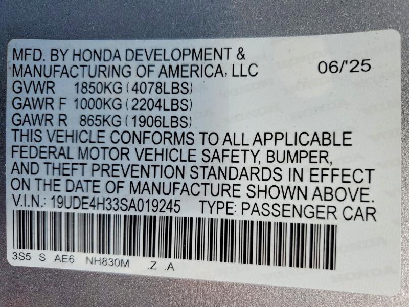 Aukcja sprzedaży 2025 Acura Integra, vin: 19UDE4H33SA019245, numer aukcji: 47772116