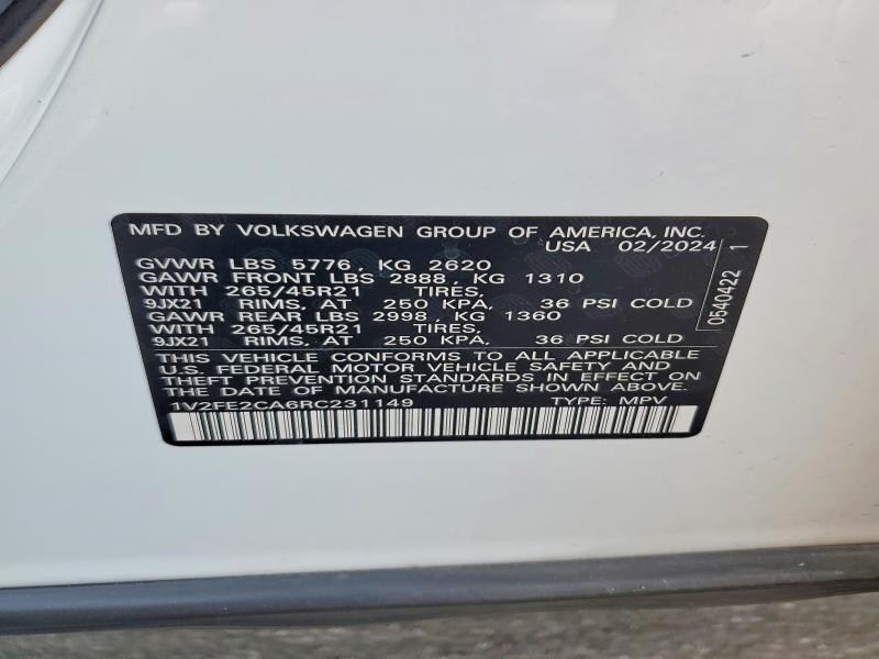 47761906 :رقم المزاد ، 1V2FE2CA6RC231149 vin ، 2024 Volkswagen Atlas Cross Sport مزاد بيع