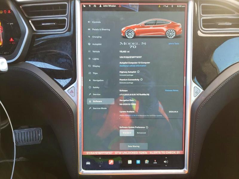 46210456 :رقم المزاد ، 5YJSA1E18FF118157 vin ، 2015 Tesla Model S مزاد بيع