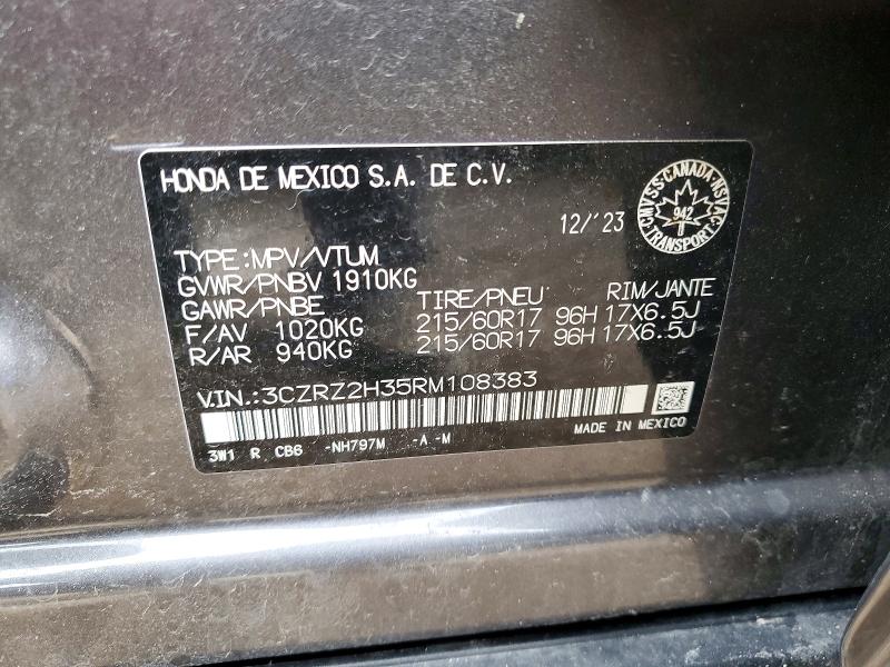 2024 Honda Hr-v მანქანა იყიდება აუქციონზე, vin: 3CZRZ2H35RM108383, აუქციონის ნომერი: 79028245