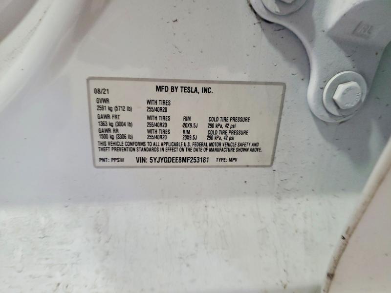 Продаж на аукціоні авто 2021 Tesla Model Y, vin: 5YJYGDEE8MF253181, номер лоту: 41757126