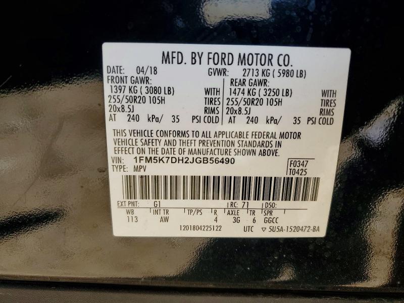 46051026 :رقم المزاد ، 1FM5K7DH2JGB56490 vin ، 2018 Ford Explorer مزاد بيع