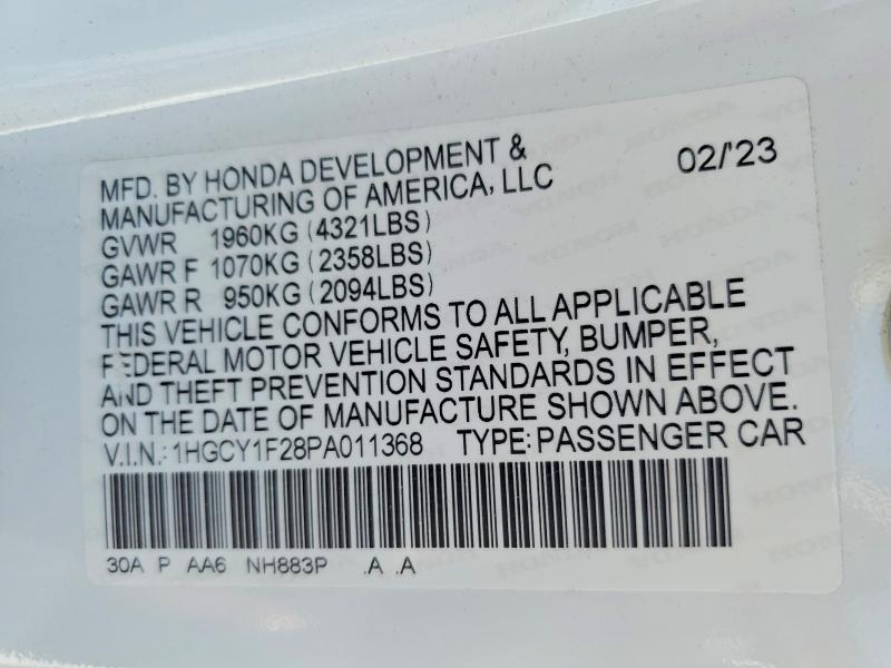 47600306 :رقم المزاد ، 1HGCY1F28PA011368 vin ، 2023 Honda Accord مزاد بيع