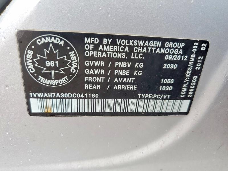 47267026 :رقم المزاد ، 1VWAH7A30DC041180 vin ، 2013 Volkswagen Passat مزاد بيع