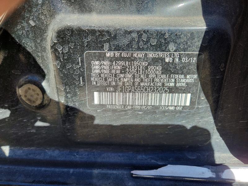 Aukcja sprzedaży 2012 Subaru Impreza, vin: JF1GPAS65CH232025, numer aukcji: 46389586
