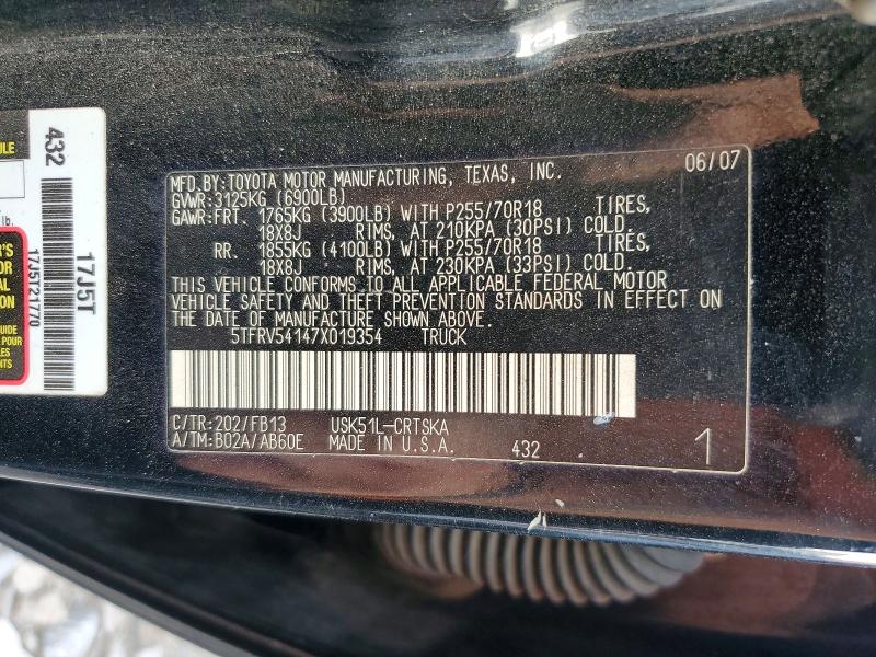 2007 Toyota Tundra მანქანა იყიდება აუქციონზე, vin: 5TFRV54147X019354, აუქციონის ნომერი: 47609436