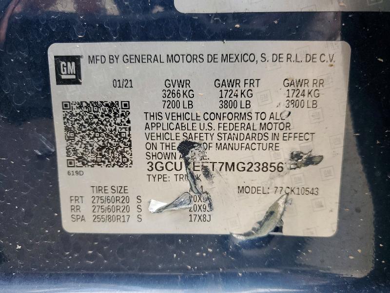 47737436 :رقم المزاد ، 3GCUYEET7MG238567 vin ، 2021 Chevrolet Silverado مزاد بيع