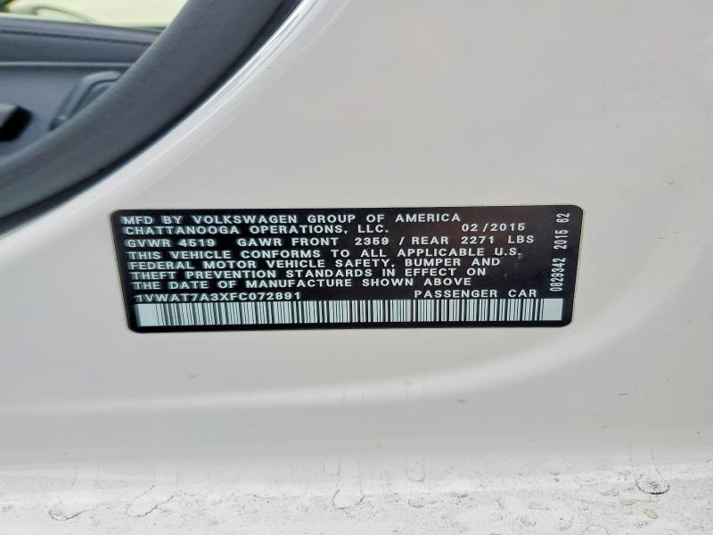 41699856 :رقم المزاد ، 1VWAT7A3XFC072891 vin ، 2015 Volkswagen Passat مزاد بيع