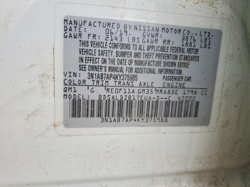 Aukcja sprzedaży 2019 Nissan Sentra, vin: 3N1AB7AP4KY375985, numer aukcji: 78459405