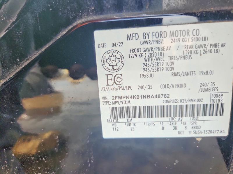 79678205 :رقم المزاد ، 2FMPK4K91NBA48782 vin ، 2022 Ford Edge مزاد بيع