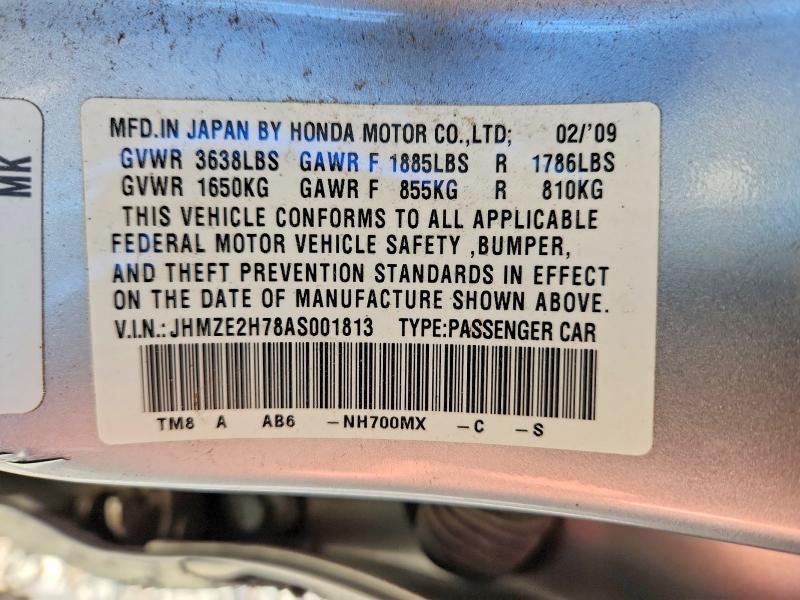 79963315 :رقم المزاد ، JHMZE2H78AS001813 vin ، 2010 Honda Insight مزاد بيع
