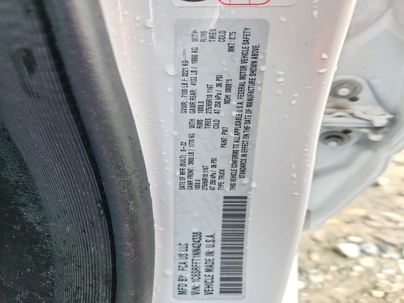 47628606 :رقم المزاد ، 1C6SRFFT1NN424338 vin ، 2022 Ram 1500 مزاد بيع