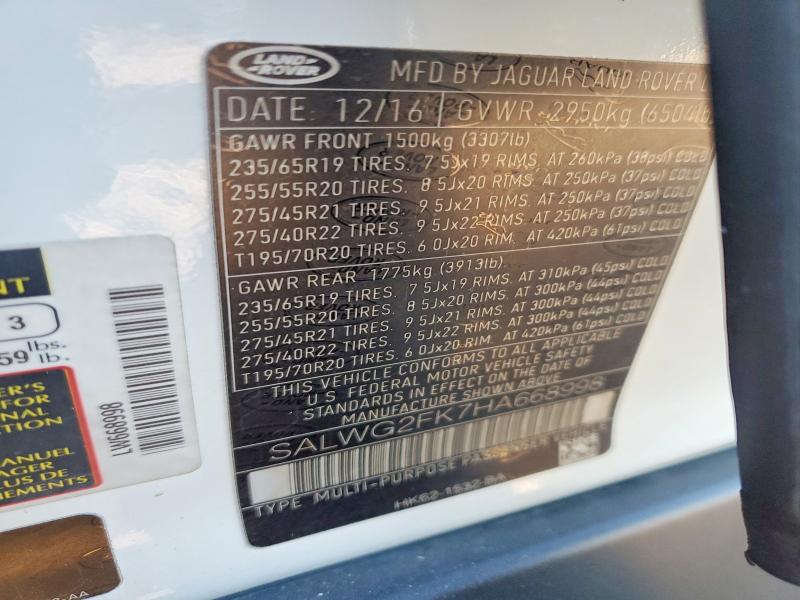 Продаж на аукціоні авто 2017 Land Range Rove, vin: SALWG2FK7HA668998, номер лоту: 45693016