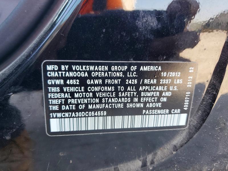47578856 :رقم المزاد ، 1VWCN7A30DC054559 vin ، 2013 Volkswagen Passat مزاد بيع