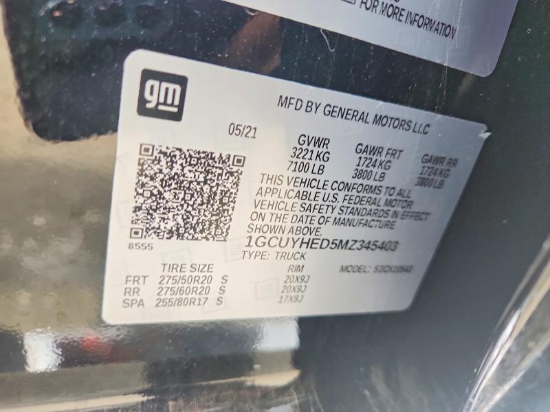 Продажа на аукционе авто 2021 Chevrolet Silverado, vin: 1GCUYHED5MZ345403, номер лота: 41954676
