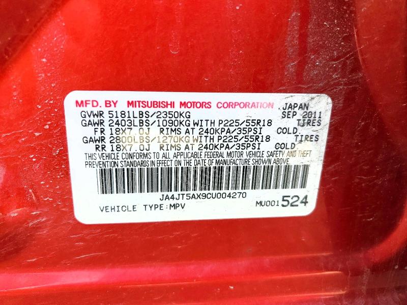 2012 Mitsubishi Outlander მანქანა იყიდება აუქციონზე, vin: JA4JT5AX9CU004270, აუქციონის ნომერი: 76945905