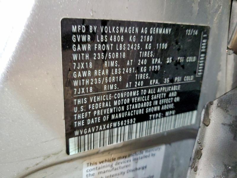 Aukcja sprzedaży 2015 Volkswagen Tiguan, vin: WVGAV7AX4FW562592, numer aukcji: 47448486