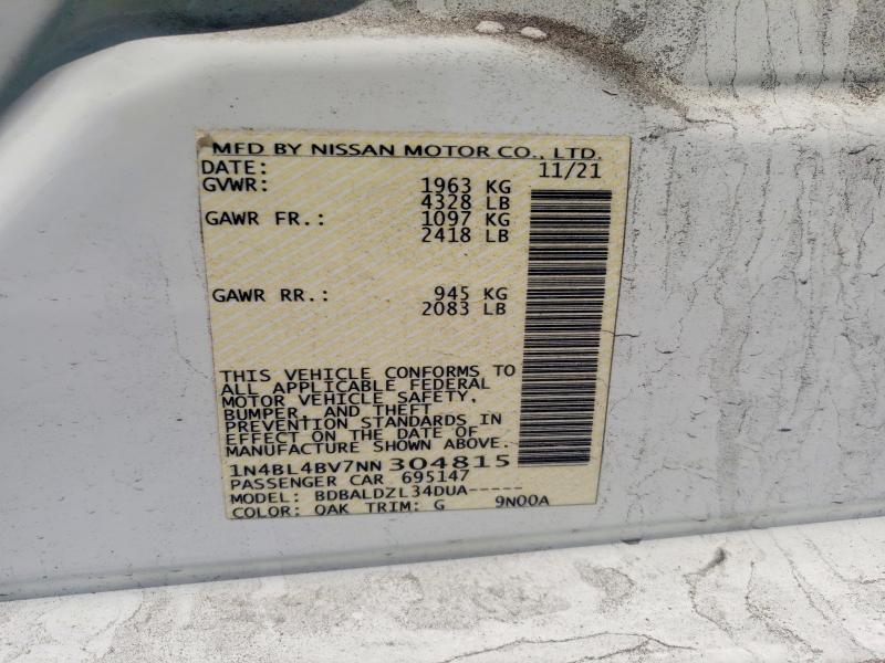 41713076 :رقم المزاد ، 1N4BL4BV7NN304815 vin ، 2022 Nissan Altima مزاد بيع