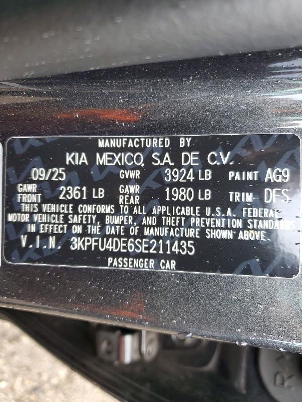 2025 Kia K4 მანქანა იყიდება აუქციონზე, vin: 3KPFU4DE6SE211435, აუქციონის ნომერი: 46811706