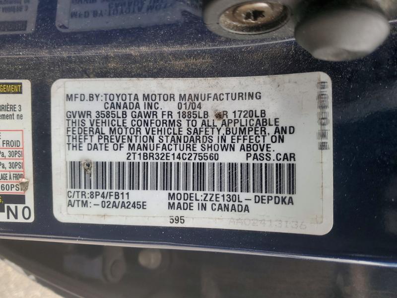 Продаж на аукціоні авто 2004 Toyota Corolla, vin: 2T1BR32E14C275560, номер лоту: 47082546