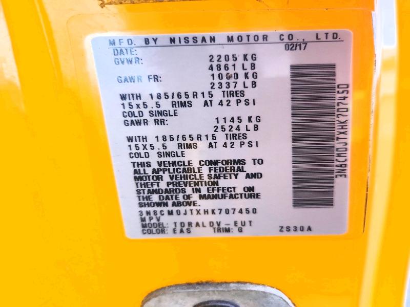47618866 :رقم المزاد ، 3N8CM0JTXHK707450 vin ، 2017 Nissan Nv200 مزاد بيع