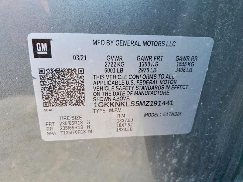 Aukcja sprzedaży 2021 Gmc Acadia, vin: 1GKKNKLS5MZ191441, numer aukcji: 46373326