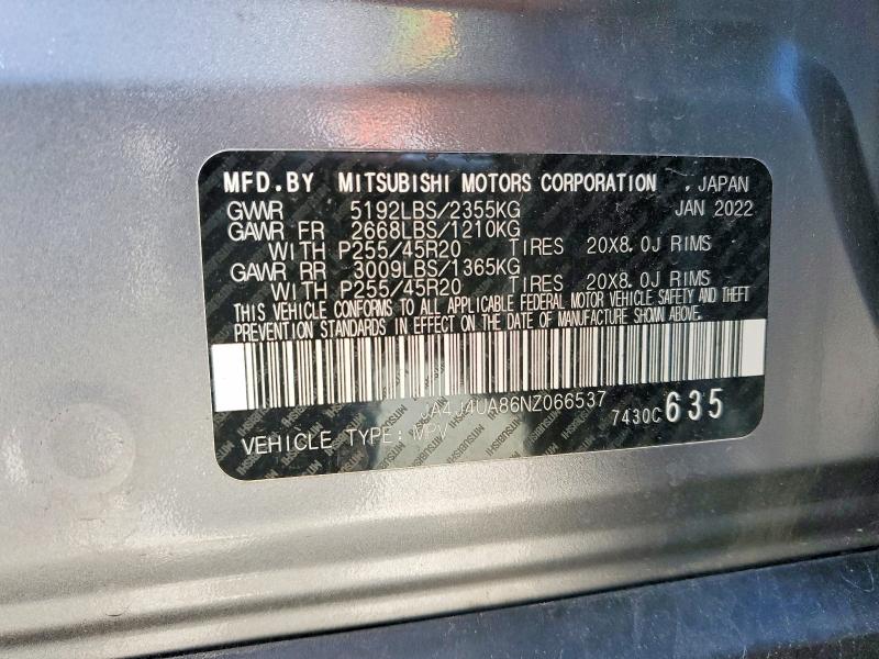 Продаж на аукціоні авто 2022 Mitsubishi Outlander, vin: JA4J4UA86NZ066537, номер лоту: 46934236