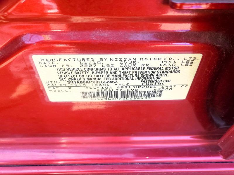 2011 Nissan Sentra მანქანა იყიდება აუქციონზე, vin: 3N1AB6APXBL652453, აუქციონის ნომერი: 47346636
