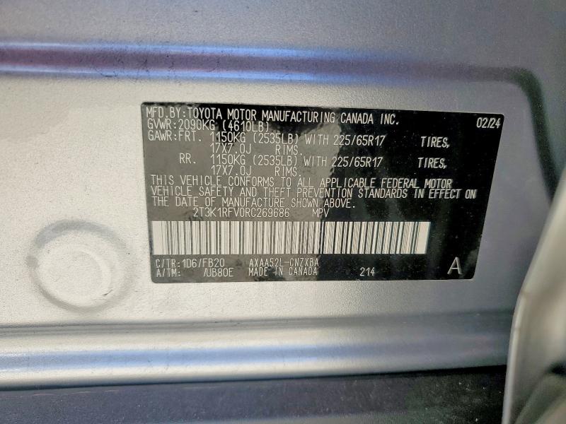 47834266 :رقم المزاد ، 2T3K1RFV0RC269686 vin ، 2024 Toyota Rav4 مزاد بيع