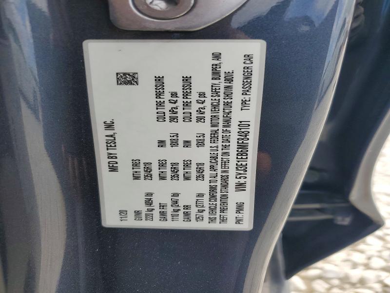 2021 Tesla Model 3 მანქანა იყიდება აუქციონზე, vin: 5YJ3E1EB6MF848101, აუქციონის ნომერი: 47181516
