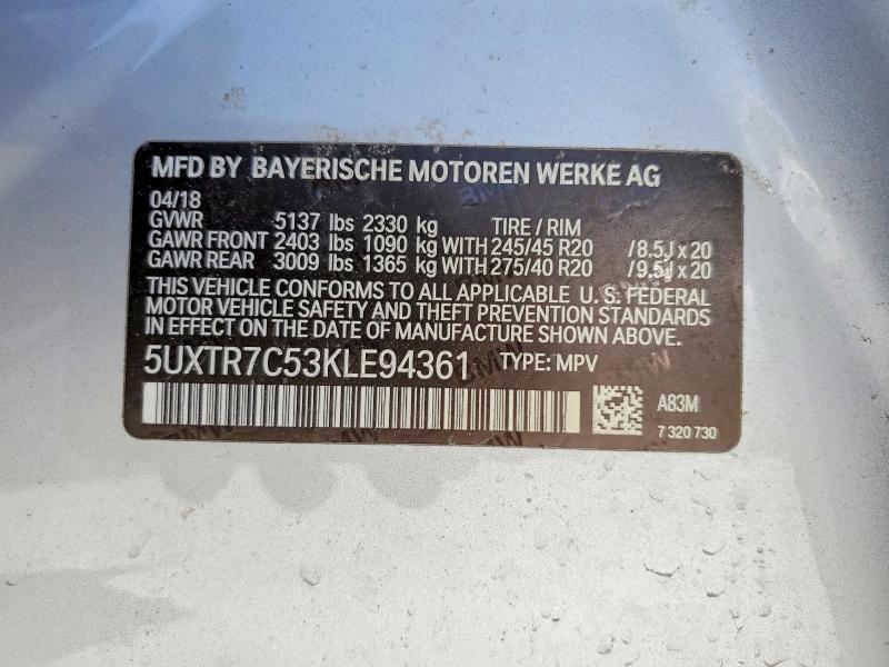 Продажа на аукционе авто 2019 Bmw X3, vin: 5UXTR7C53KLE94361, номер лота: 47127616