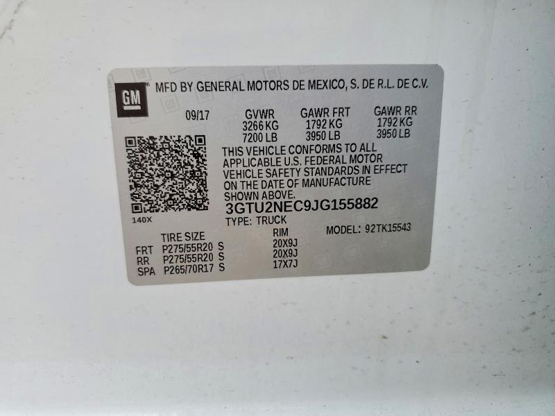 47205396 :رقم المزاد ، 3GTU2NEC9JG155882 vin ، 2018 Gmc Sierra مزاد بيع