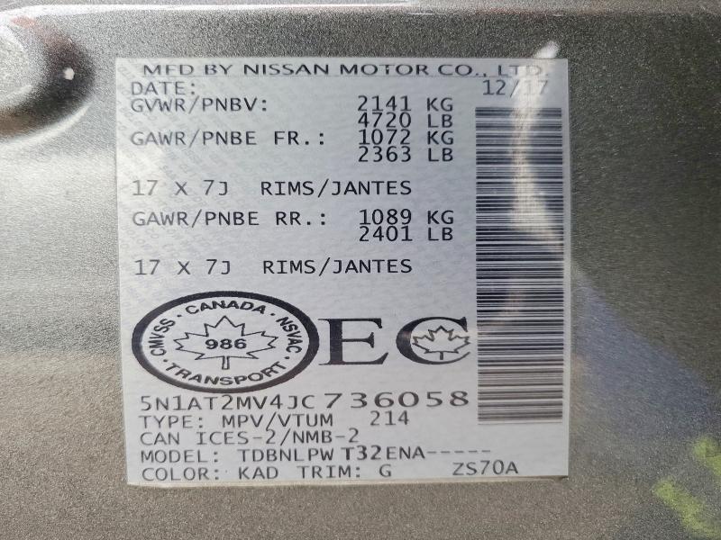 47262036 :رقم المزاد ، 5N1AT2MV4JC736058 vin ، 2018 Nissan Rogue مزاد بيع