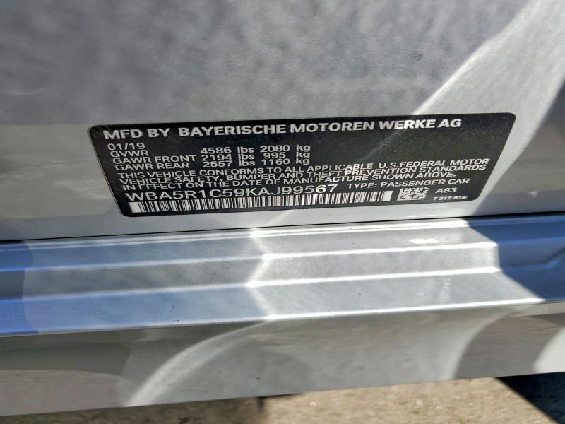 2019 Bmw 330i მანქანა იყიდება აუქციონზე, vin: WBA5R1C59KAJ99567, აუქციონის ნომერი: 45562776