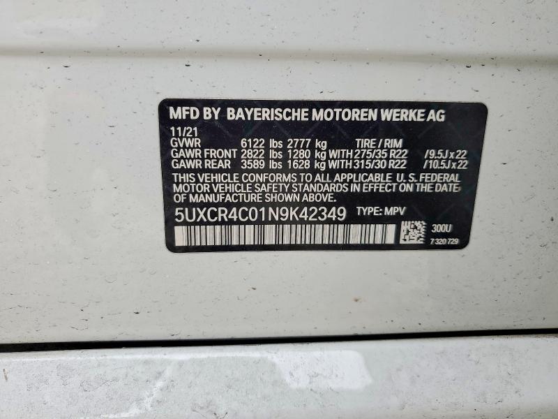2022 Bmw X5 მანქანა იყიდება აუქციონზე, vin: 5UXCR4C01N9K42349, აუქციონის ნომერი: 46719746