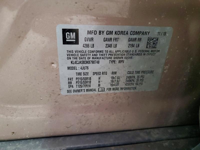 2019 Buick Encore მანქანა იყიდება აუქციონზე, vin: KL4CJASB3KB790748, აუქციონის ნომერი: 41790106