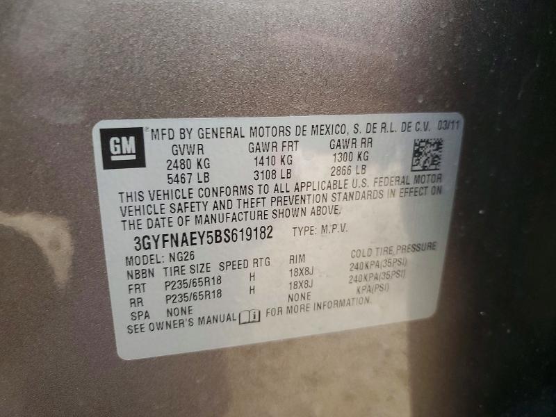 79408195 :رقم المزاد ، 3GYFNAEY5BS619182 vin ، 2011 Cadillac Srx مزاد بيع