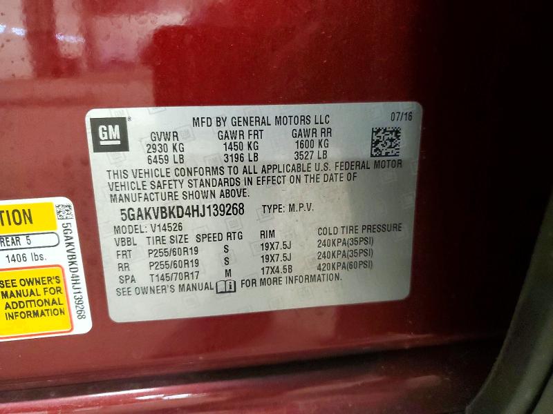 79960555 :رقم المزاد ، 5GAKVBKD4HJ139268 vin ، 2017 Buick Enclave مزاد بيع