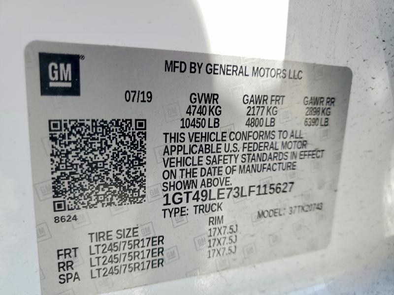 Aukcja sprzedaży 2020 Gmc Sierra, vin: 1GT49LE73LF115627, numer aukcji: 46148236