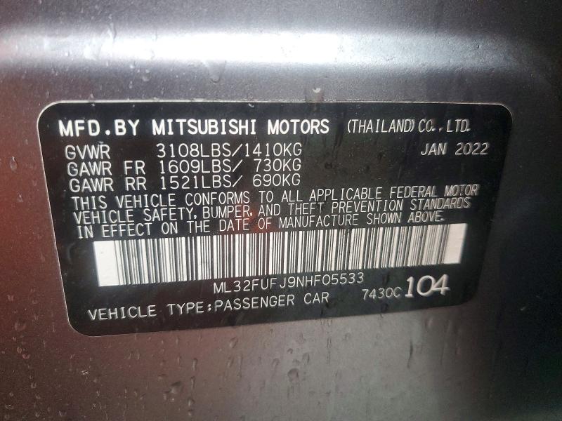 Продаж на аукціоні авто 2022 Mitsubishi Mirage, vin: ML32FUFJ9NHF05533, номер лоту: 79200785