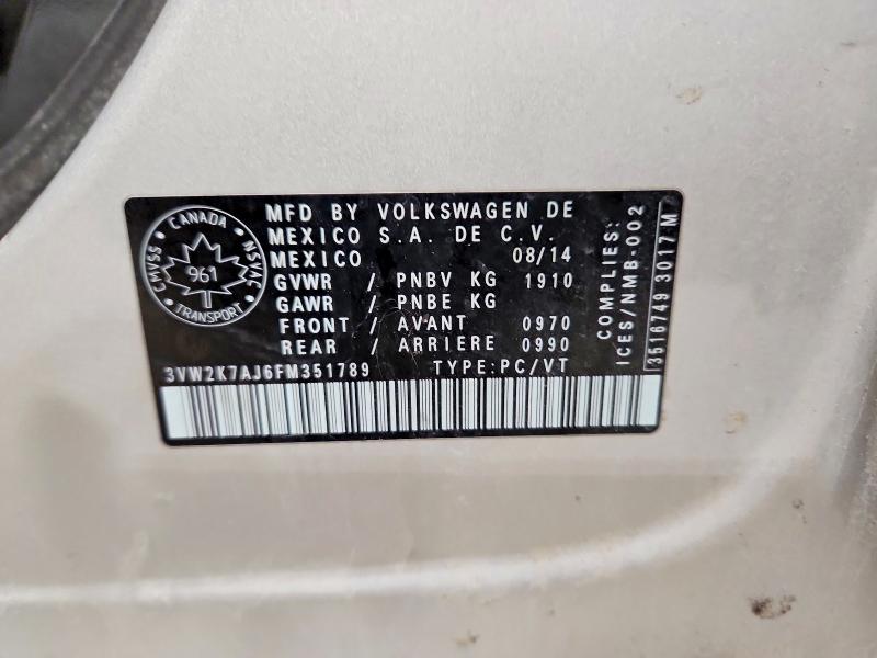 Продажа на аукционе авто 2015 Volkswagen Jetta, vin: 3VW2K7AJ6FM351789, номер лота: 45930086