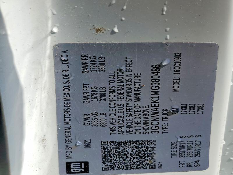 60888426 :رقم المزاد ، 3GCNWAEK1MG380486 vin ، 2021 Chevrolet Silverado مزاد بيع