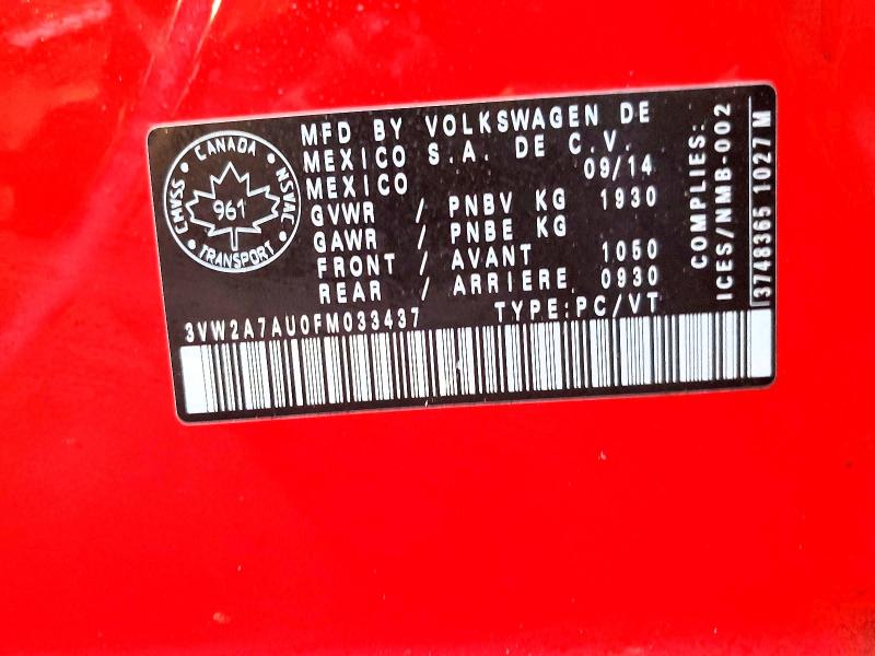 Aukcja sprzedaży 2015 Volkswagen Golf, vin: 3VW2A7AU0FM033437, numer aukcji: 41931326
