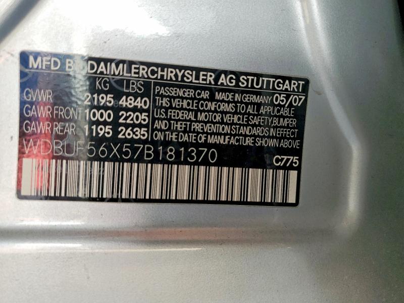 Aukcja sprzedaży 2007 Mercedes-benz E, vin: WDBUF56X57B181370, numer aukcji: 45889786