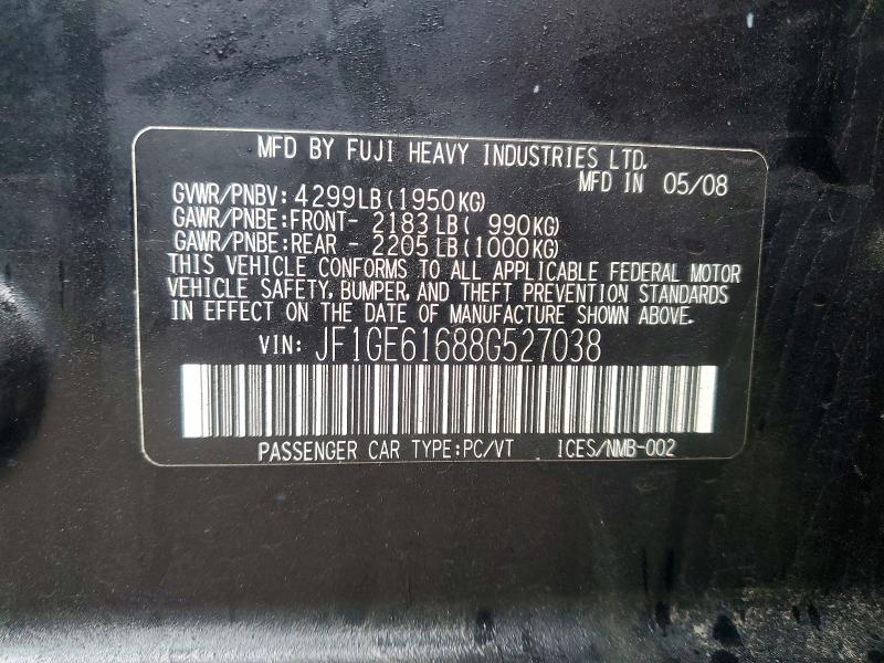 45796896 :رقم المزاد ، JF1GE61688G527038 vin ، 2008 Subaru Impreza مزاد بيع