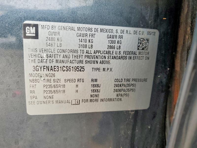 79583475 :رقم المزاد ، 3GYFNAE31CS619525 vin ، 2012 Cadillac Srx مزاد بيع