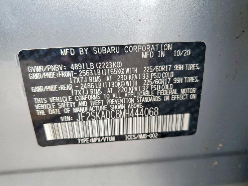 79995725 :رقم المزاد ، JF2SKADC8MH444068 vin ، 2021 Subaru Forester مزاد بيع