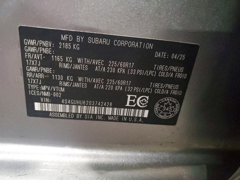 Auction sale of the 2025 Subaru Crosstrek Wilderness, vin: 4S4GUHU62S3742428, lot number: 41699366