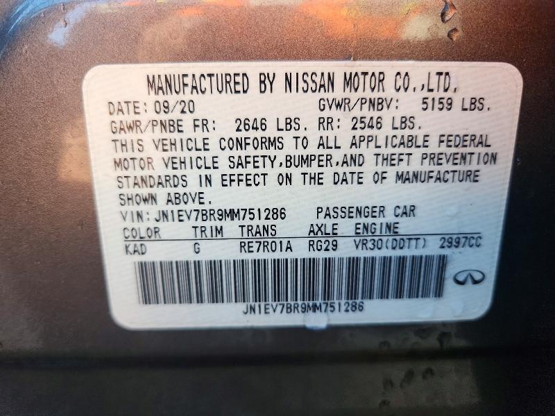 Aukcja sprzedaży 2021 Infiniti Q50, vin: JN1EV7BR9MM751286, numer aukcji: 41652506